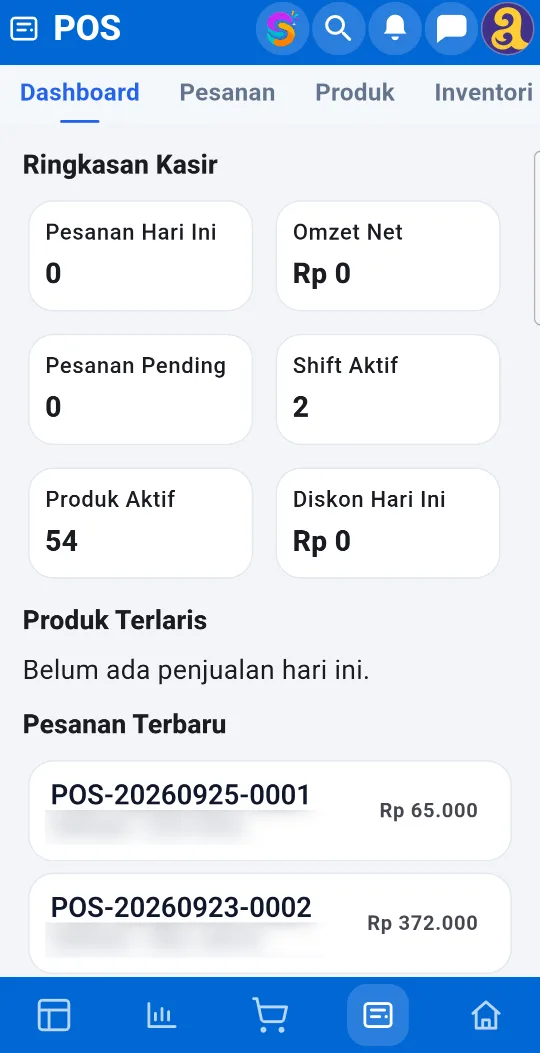 Ringkasan POS di app Sendow